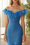 Blue Tulle Mermaid Maxi Prom Dress with Ruffles