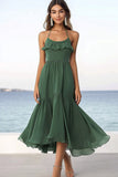 Eucalyptus Chiffon A Line Halter Boho Maxi Dress with Ruffles