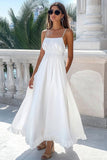 White A Line Maxi Boho Dress with Ruffles