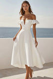 White A Line Satin Maxi Engagement Dress