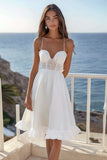 White A Line Short Graduation Dress with Lace