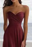 Burgundy A Line Sweetheart Satin Maxi Formal Dress