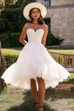 Sparkly White Tulle Beaded Midi Engagement Dress with Ruffles