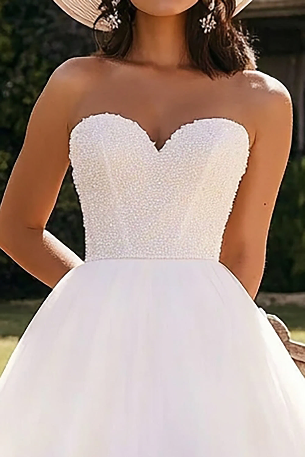 Sparkly White Tulle Beaded Midi Engagement Dress with Ruffles
