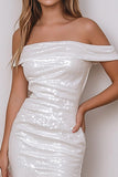 Sparkly White Off the Shoulder Sequins Bodycon Mini Graduation Dress