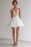 Sparkly Ivory Spaghetti Straps Mini A Line Graduation Dress with Sequins