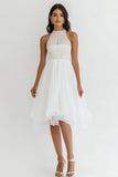 White High Neck Chiffon Midi A Line Graduation Dress
