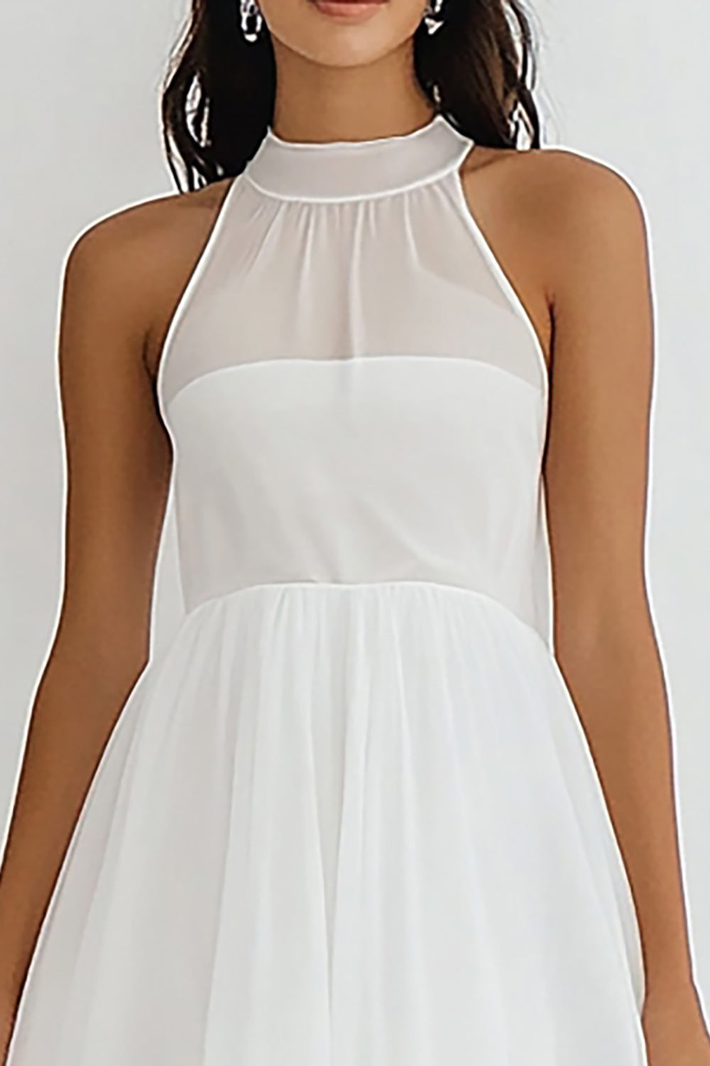 White High Neck Chiffon Midi A Line Graduation Dress