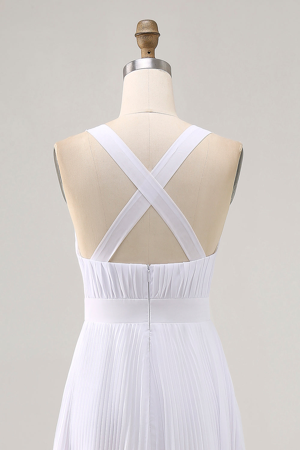 White V-Neck Maxi A Line Chiffon Pleated Engagement Dress