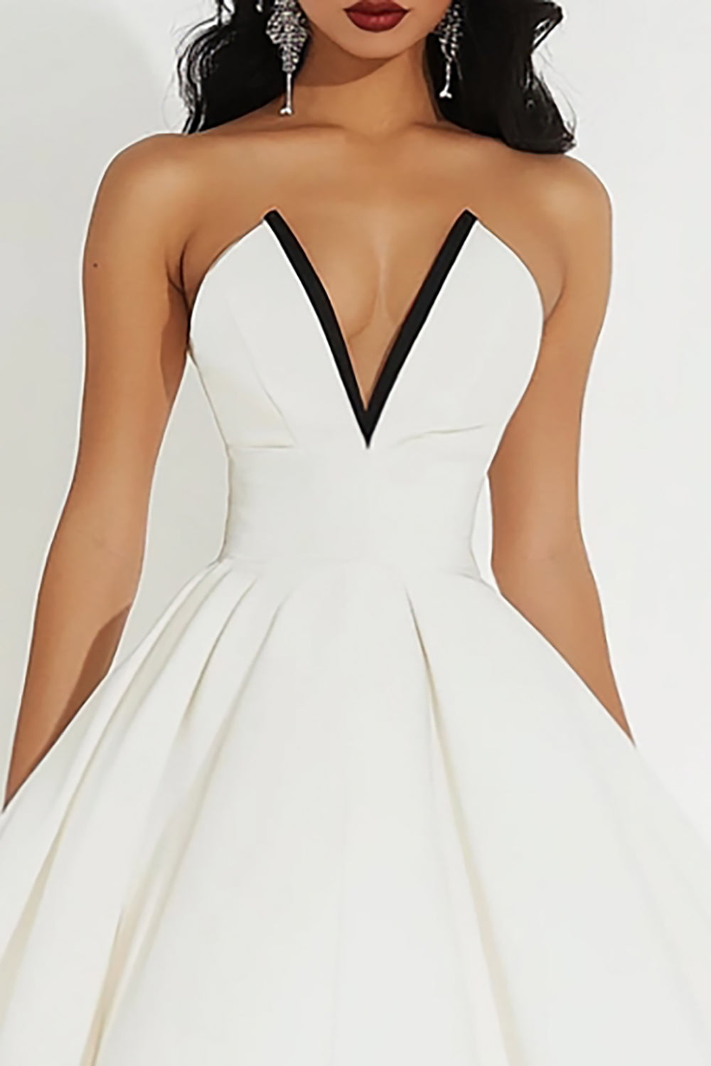 White Midi V Neck A Line Graduation Dress