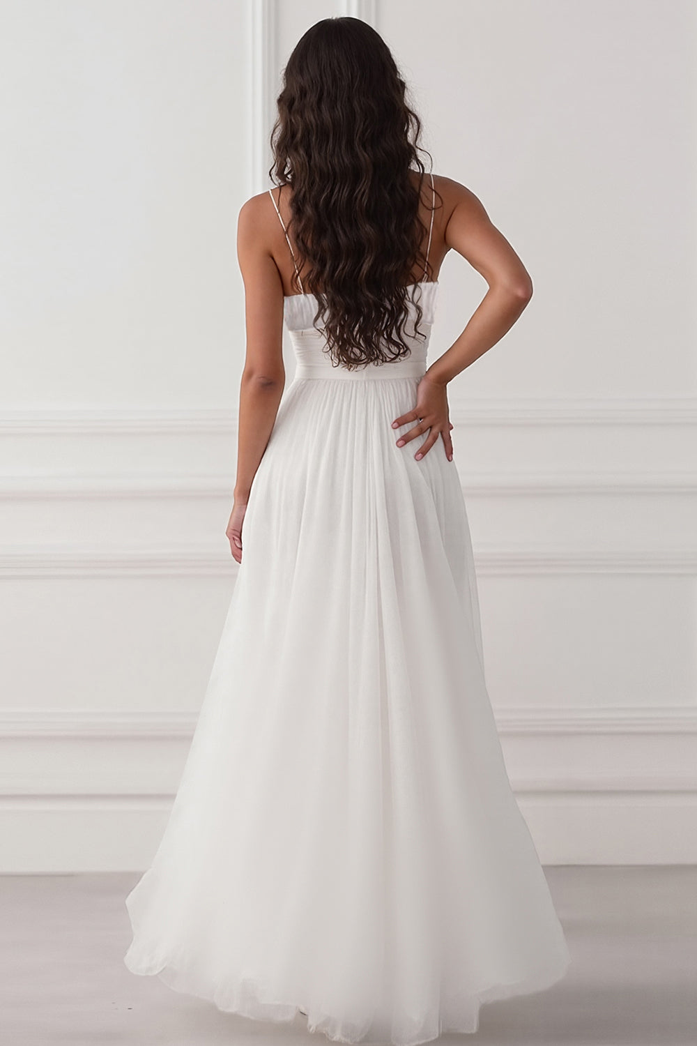 White V Neck Chiffon Maxi A Line Engagement Dress with Slit