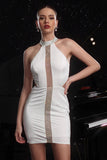 Sparkly White Mini Tight Prom Dress with Rhinestone