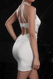 Sparkly White Mini Tight Prom Dress with Rhinestone