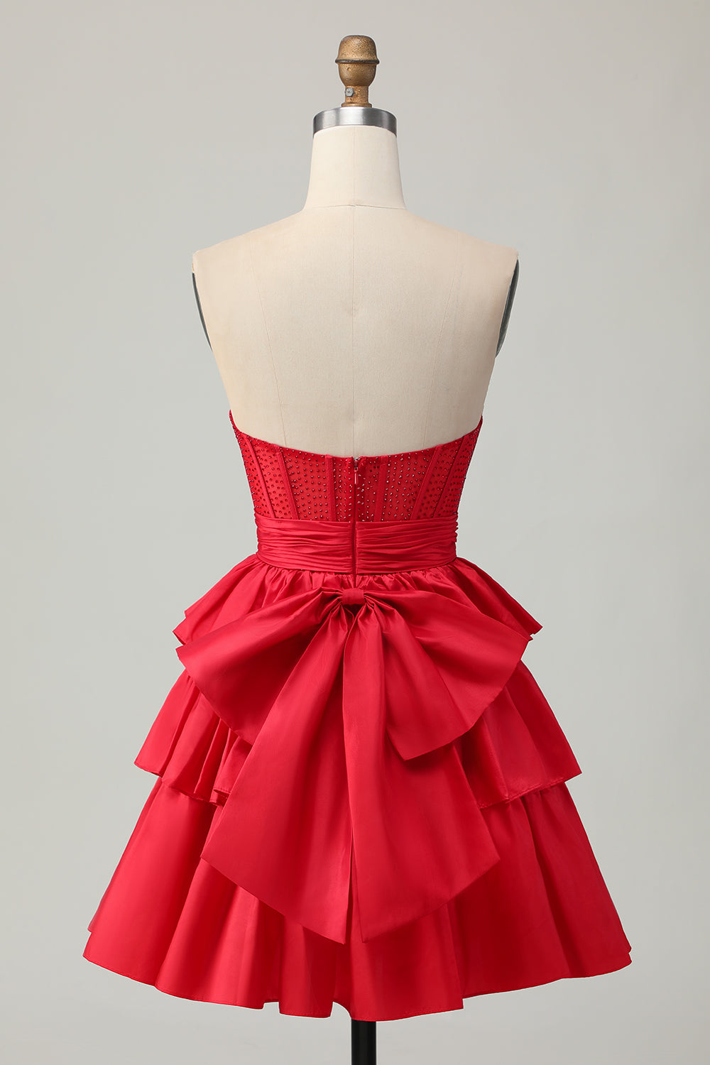 Sparkly Red Ruffled Corset A Line Short Prom Dress with Bow