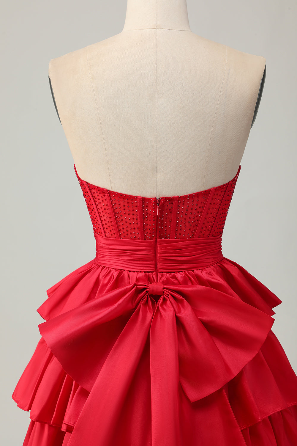 Sparkly Red Ruffled Corset A Line Short Prom Dress with Bow