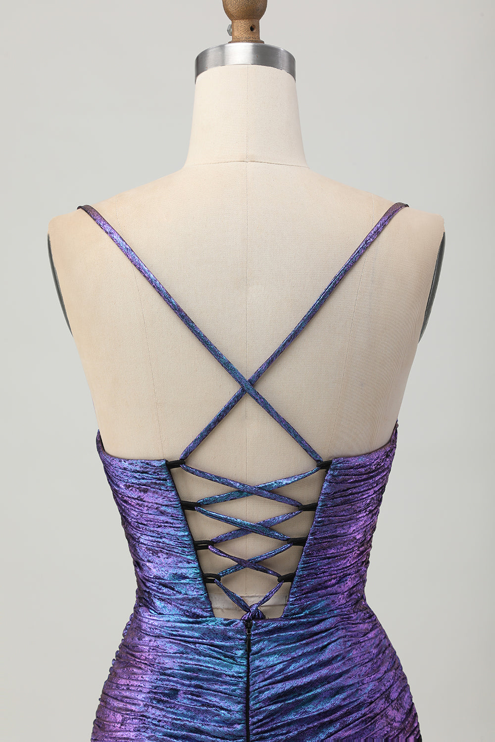 Tight Blue and Purple Metallic Floral Short Prom Dress with Ruffles