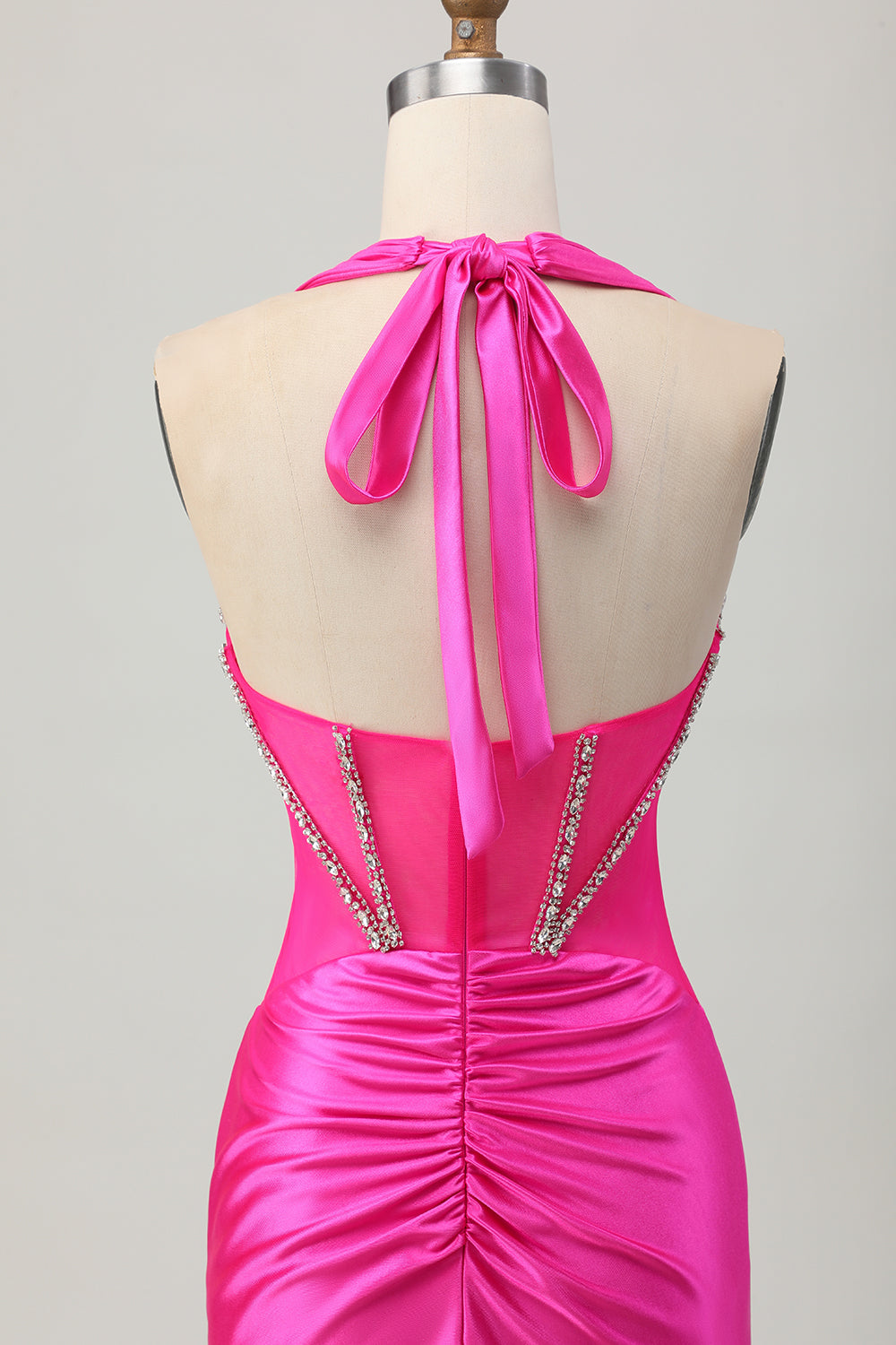 Sparkly Tight Halter Fuchsia Corset Short Prom Dress with Rhinestones