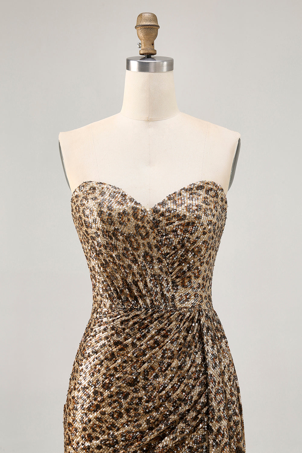 Sparkly Khaki Leopard Printed Tight Sequin Short Cocktail Dress