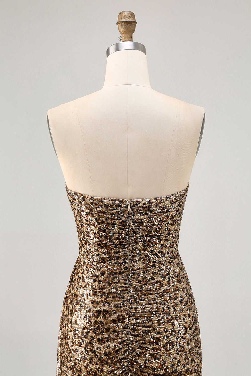 Sparkly Khaki Leopard Printed Tight Sequin Short Cocktail Dress