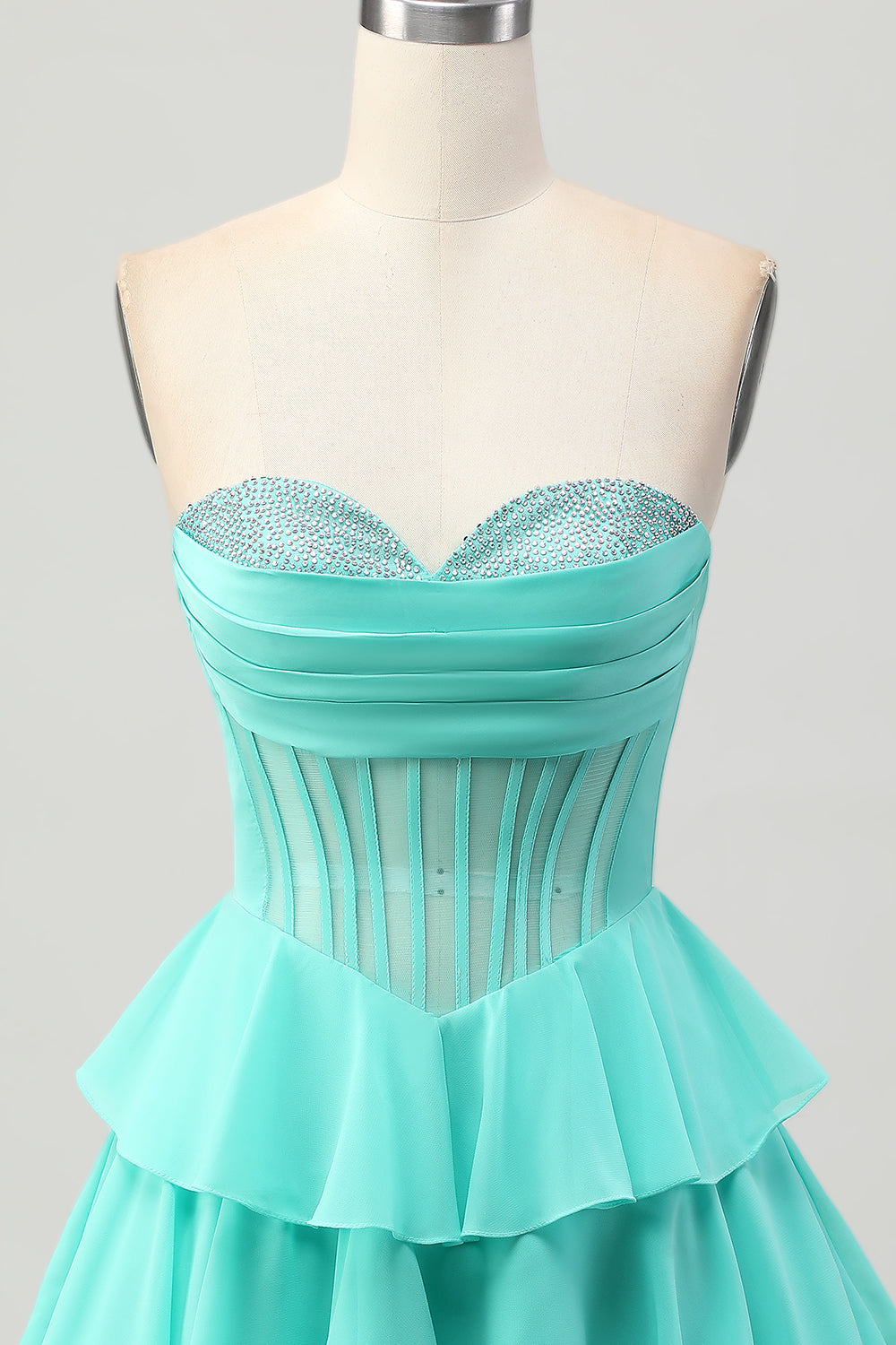 Sparkly Green Corset Ruffled Sweetheart Short Prom Dress with Ruffles