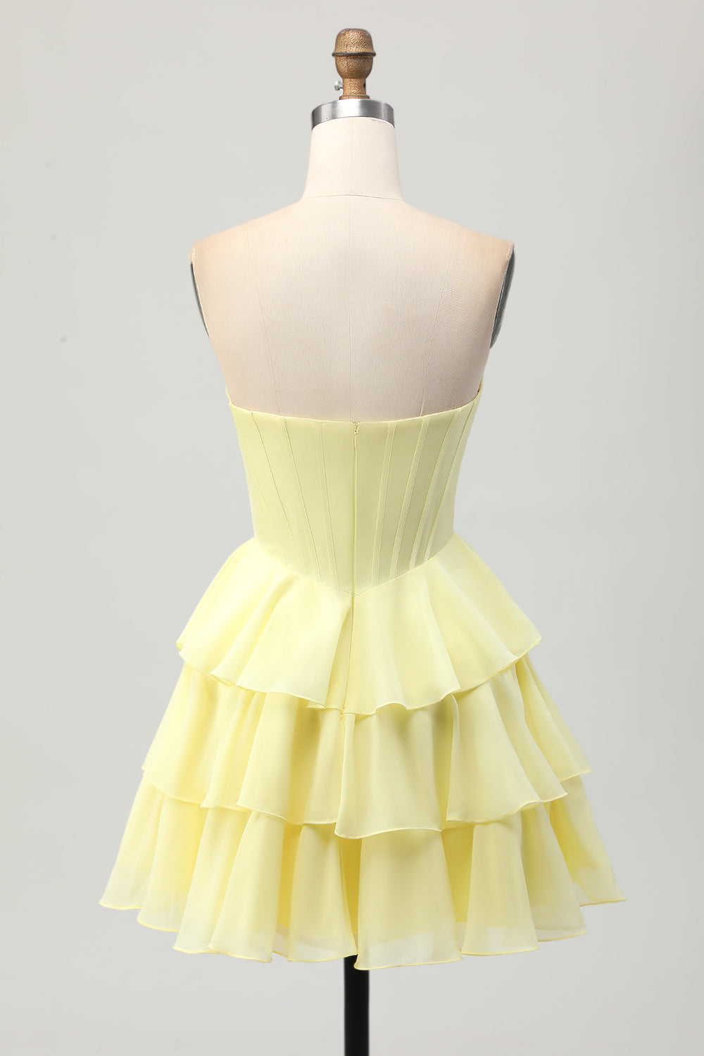 Sparkly Yellow Corset Ruffled Sweetheart Short Prom Dress with Beading