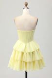 Sparkly Yellow Corset Ruffled Sweetheart Short Prom Dress with Beading