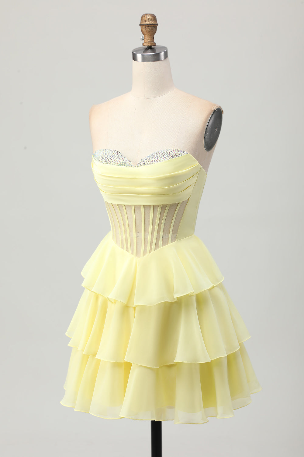 Sparkly Yellow Corset Ruffled Sweetheart Short Prom Dress with Beading