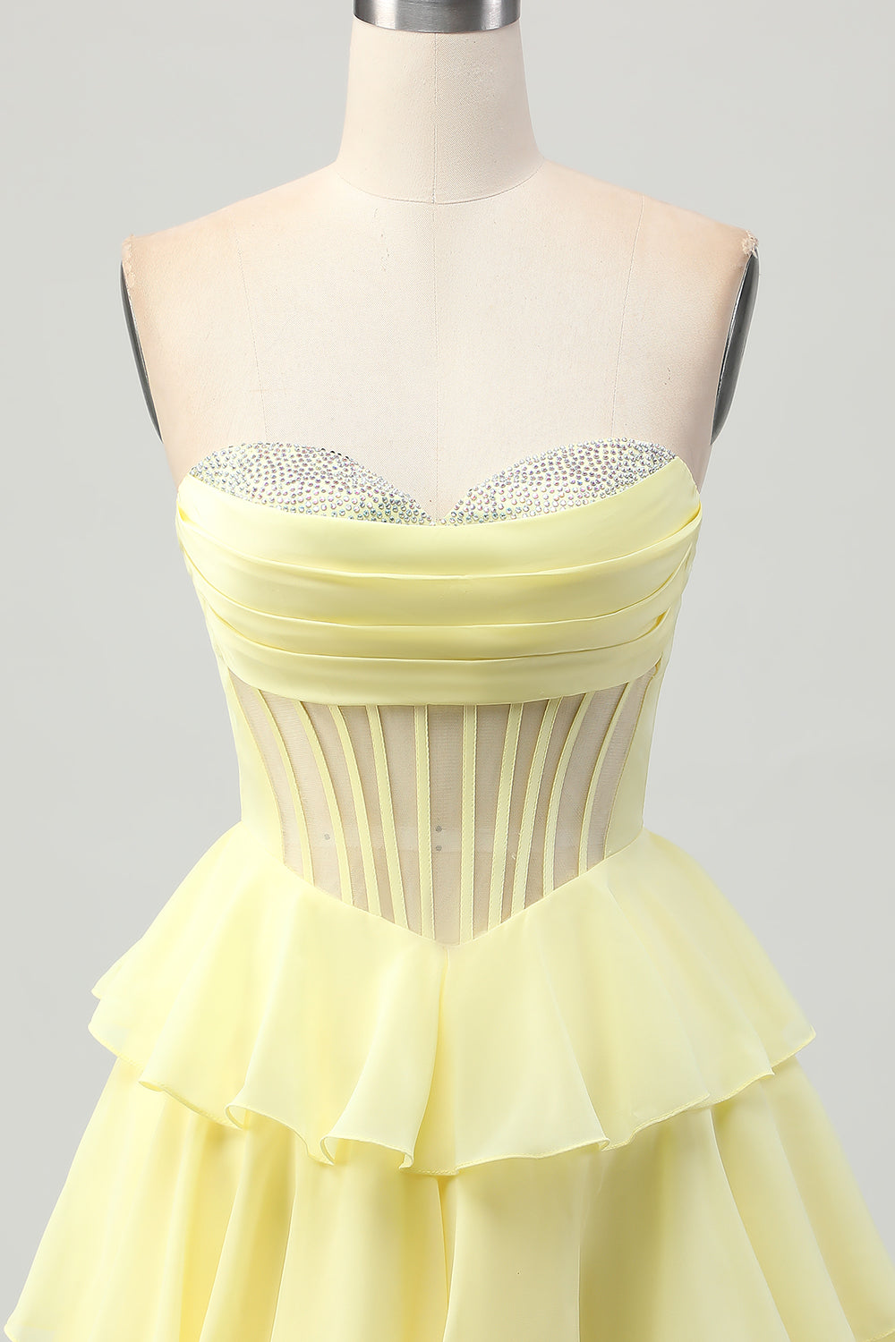 Sparkly Yellow Corset Ruffled Sweetheart Short Prom Dress with Beading