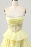 Sparkly Yellow Corset Ruffled Sweetheart Short Prom Dress with Beading