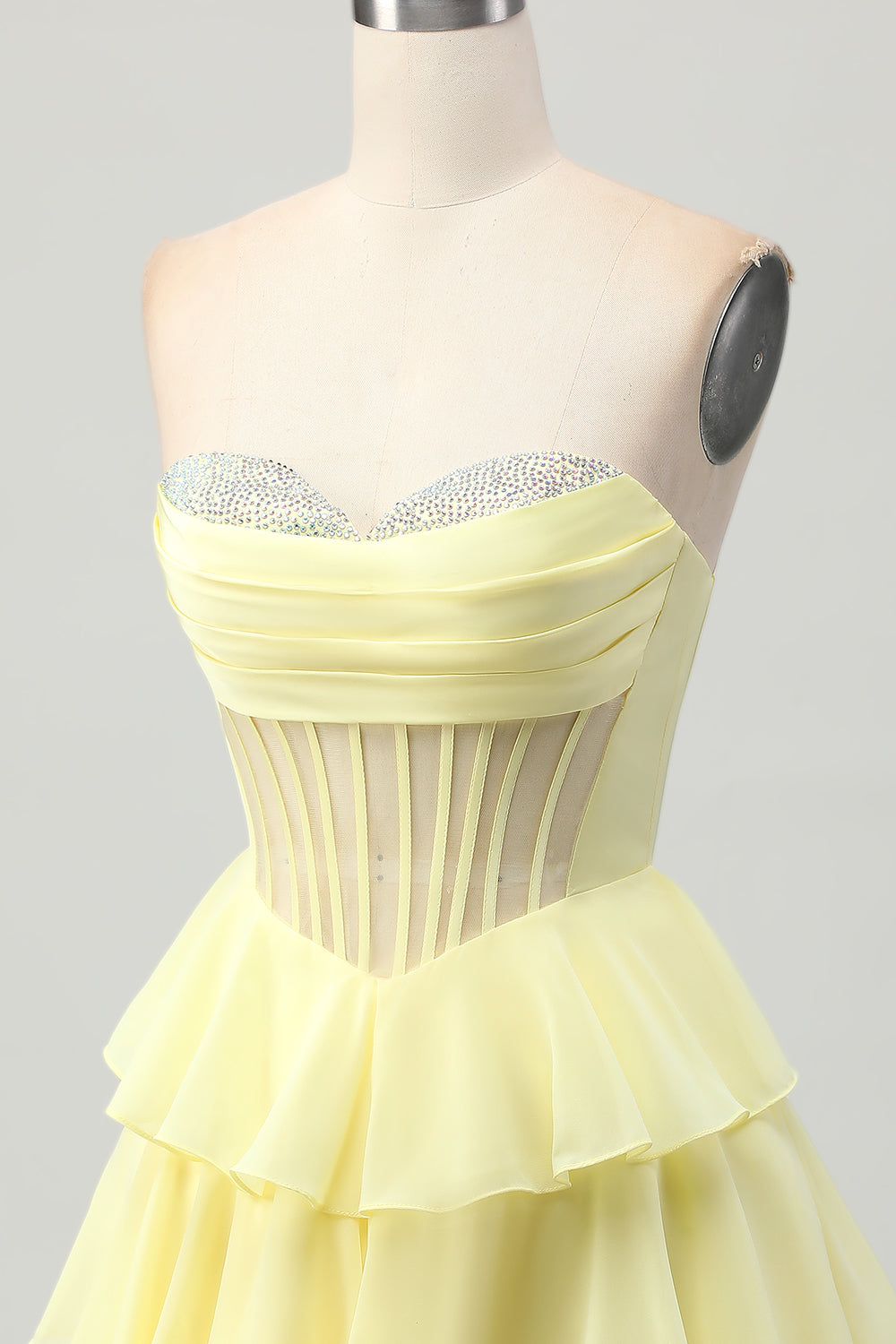 Sparkly Yellow Corset Ruffled Sweetheart Short Prom Dress with Beading