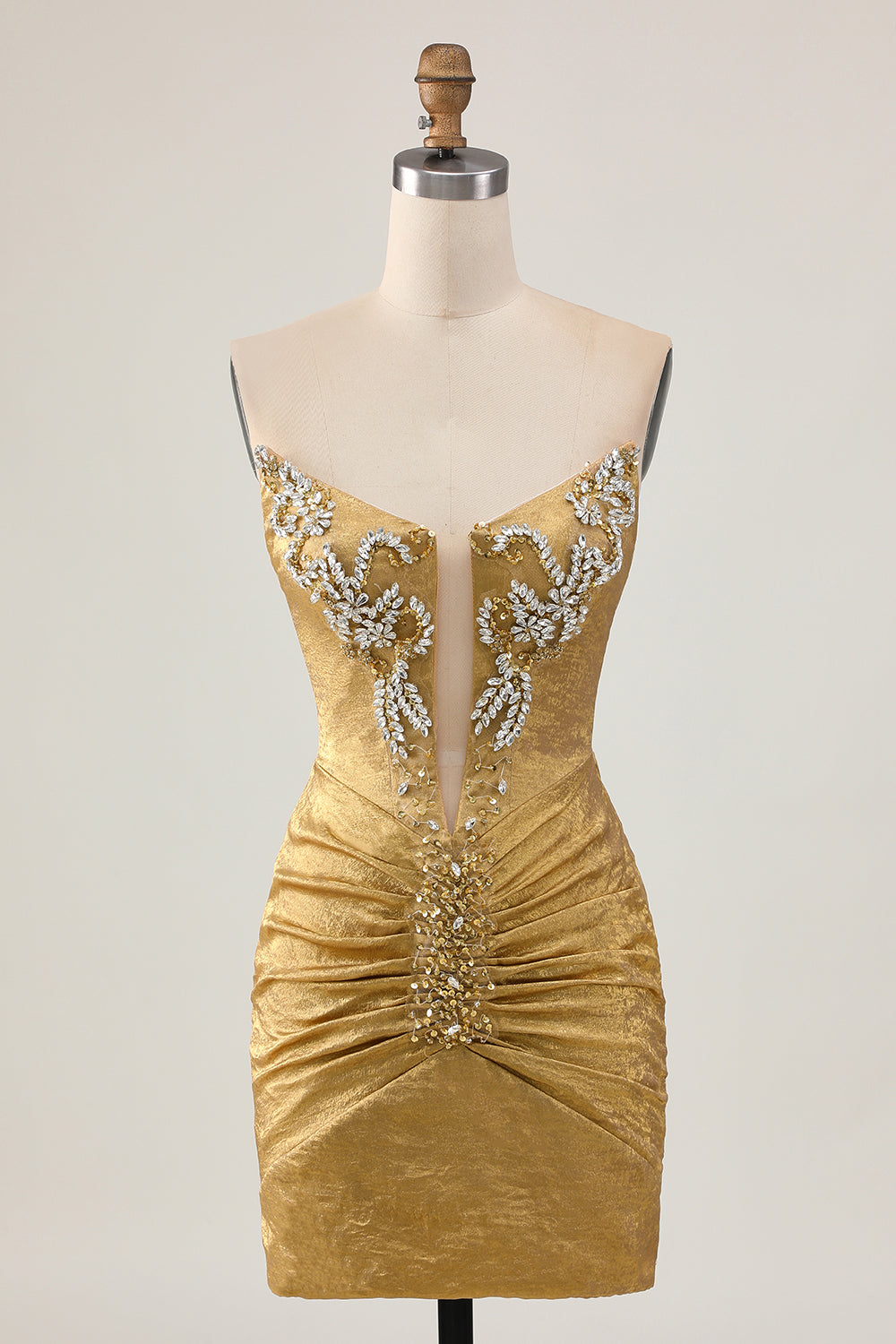 Sparkly Golden Tight Strapless Short Cocktail Dress with Beading