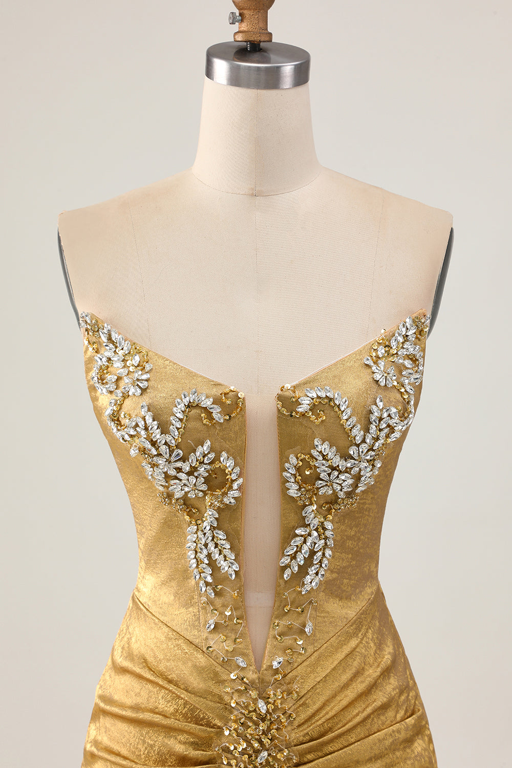 Sparkly Golden Tight Strapless Short Cocktail Dress with Beading