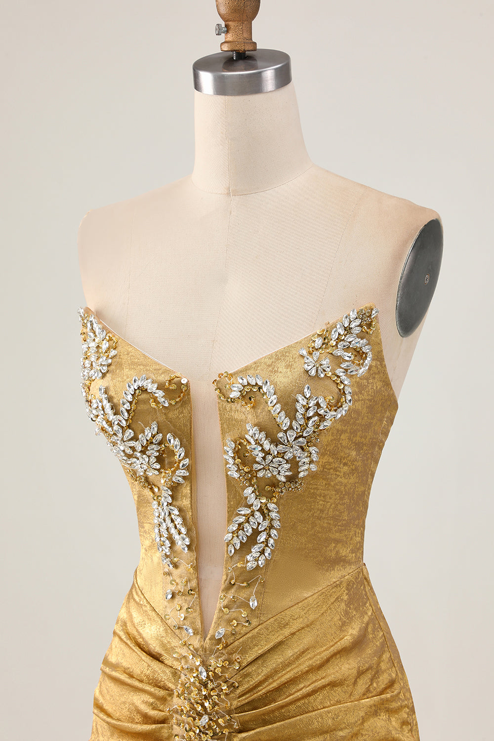 Sparkly Golden Tight Strapless Short Cocktail Dress with Beading