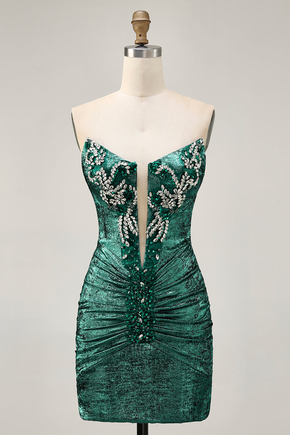 Sparkly Wine Tight Metallic Strapless Short Cocktail Dress with Beading