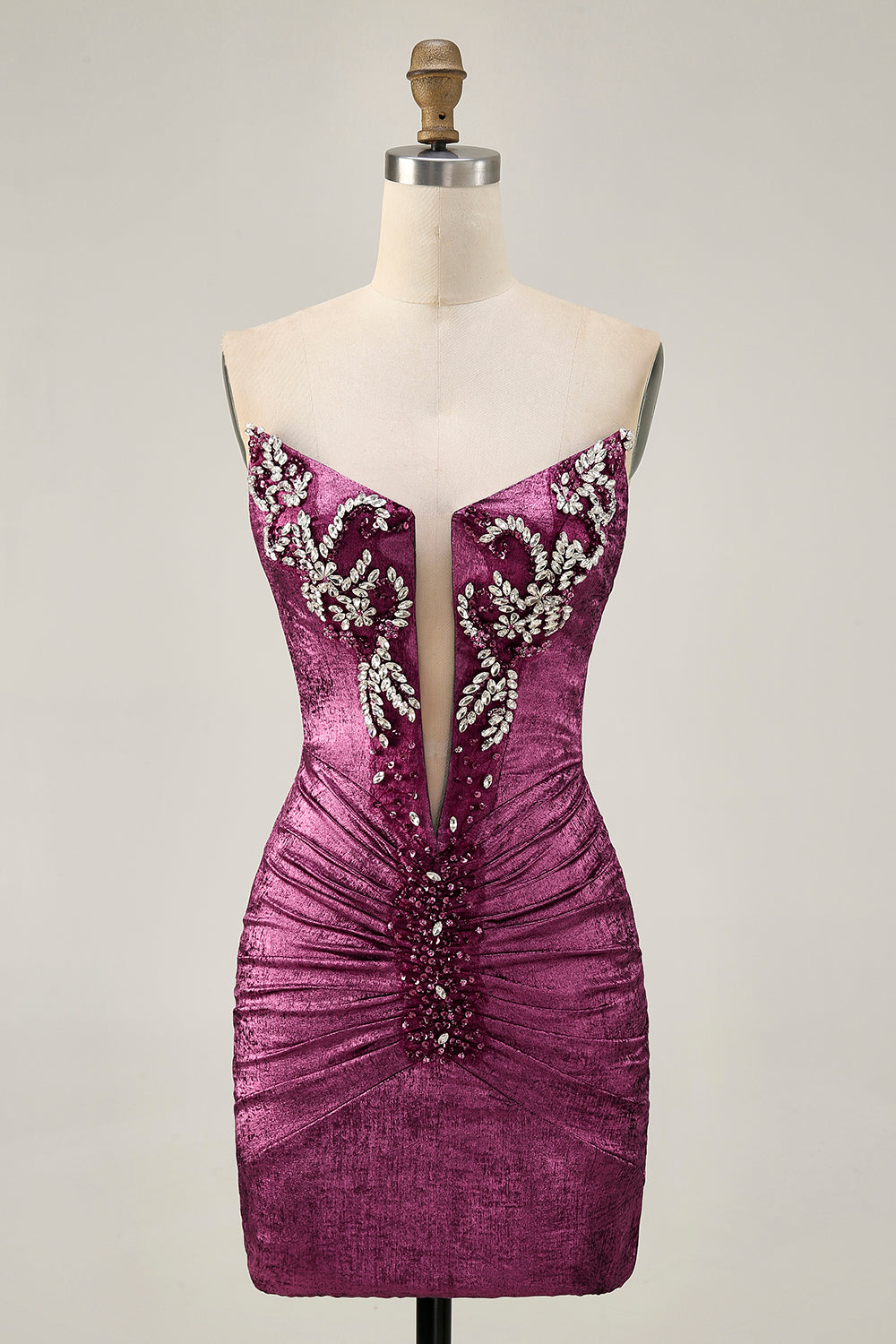 Sparkly Golden Tight Strapless Short Cocktail Dress with Beading