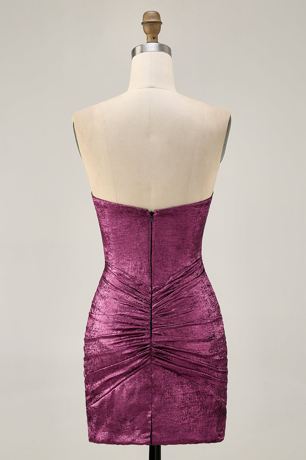 Sparkly Wine Tight Metallic Strapless Short Cocktail Dress with Beading
