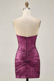 Sparkly Wine Tight Metallic Strapless Short Cocktail Dress with Beading