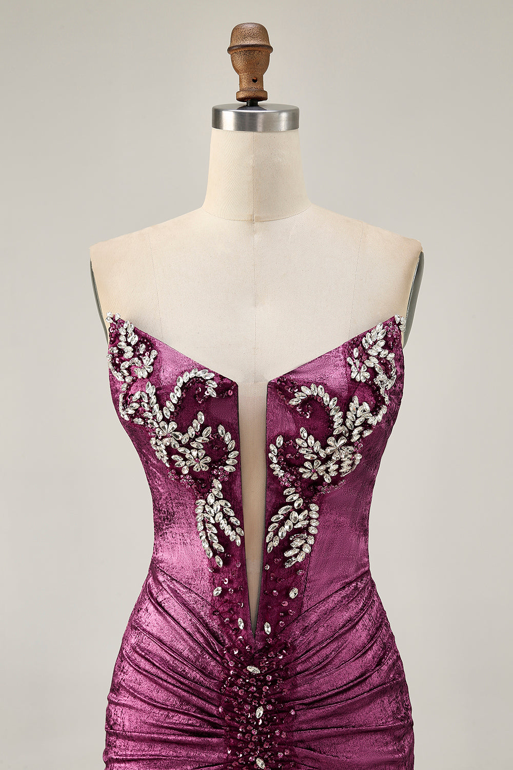 Sparkly Wine Tight Metallic Strapless Short Cocktail Dress with Beading