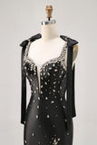 Sparkly Black Satin Rhinestones Tight Short Prom Dress