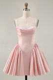 Sparkly Blush A Line Satin Short Cocktail Dress with Beading