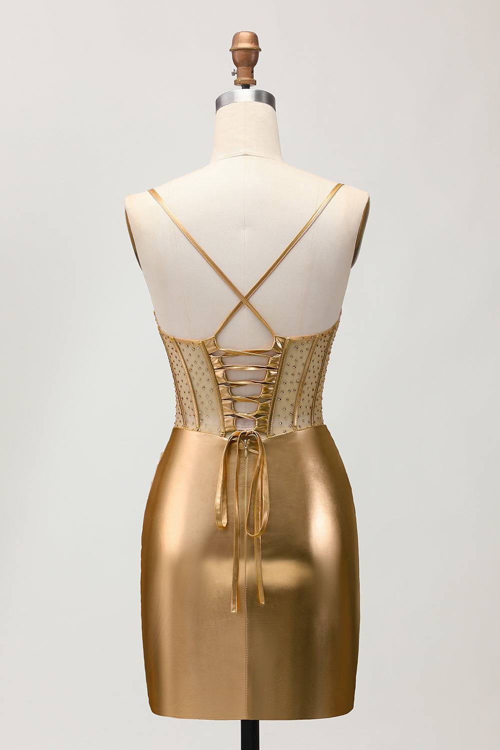Sparkly Golden Corset Metallic Ruched Tight Short Cocktail Dress with Beading