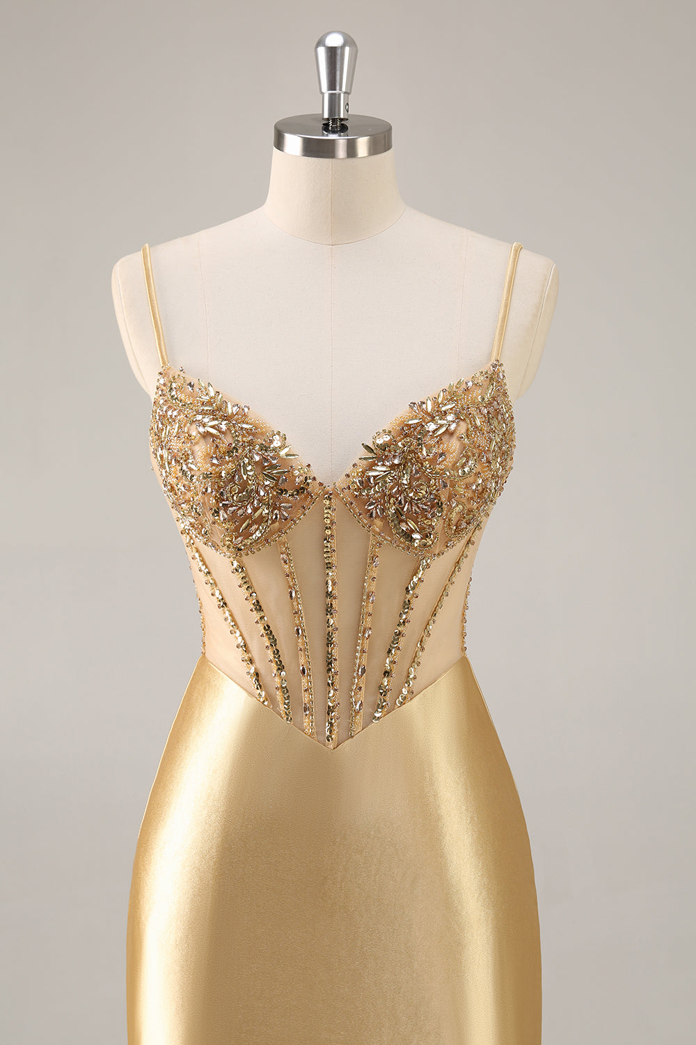 Sparkly Golden Corset Satin Tight Mini Prom Dress with Rhinestones