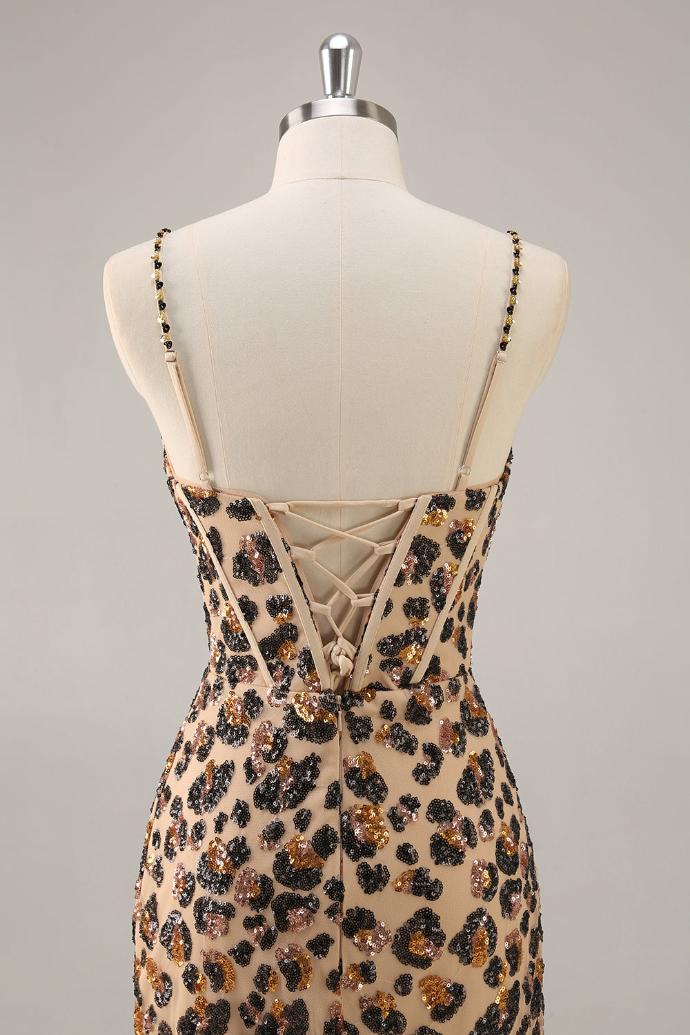 Sparkly Khaki Leopard Sequin Corset Tight Mini Prom Dress