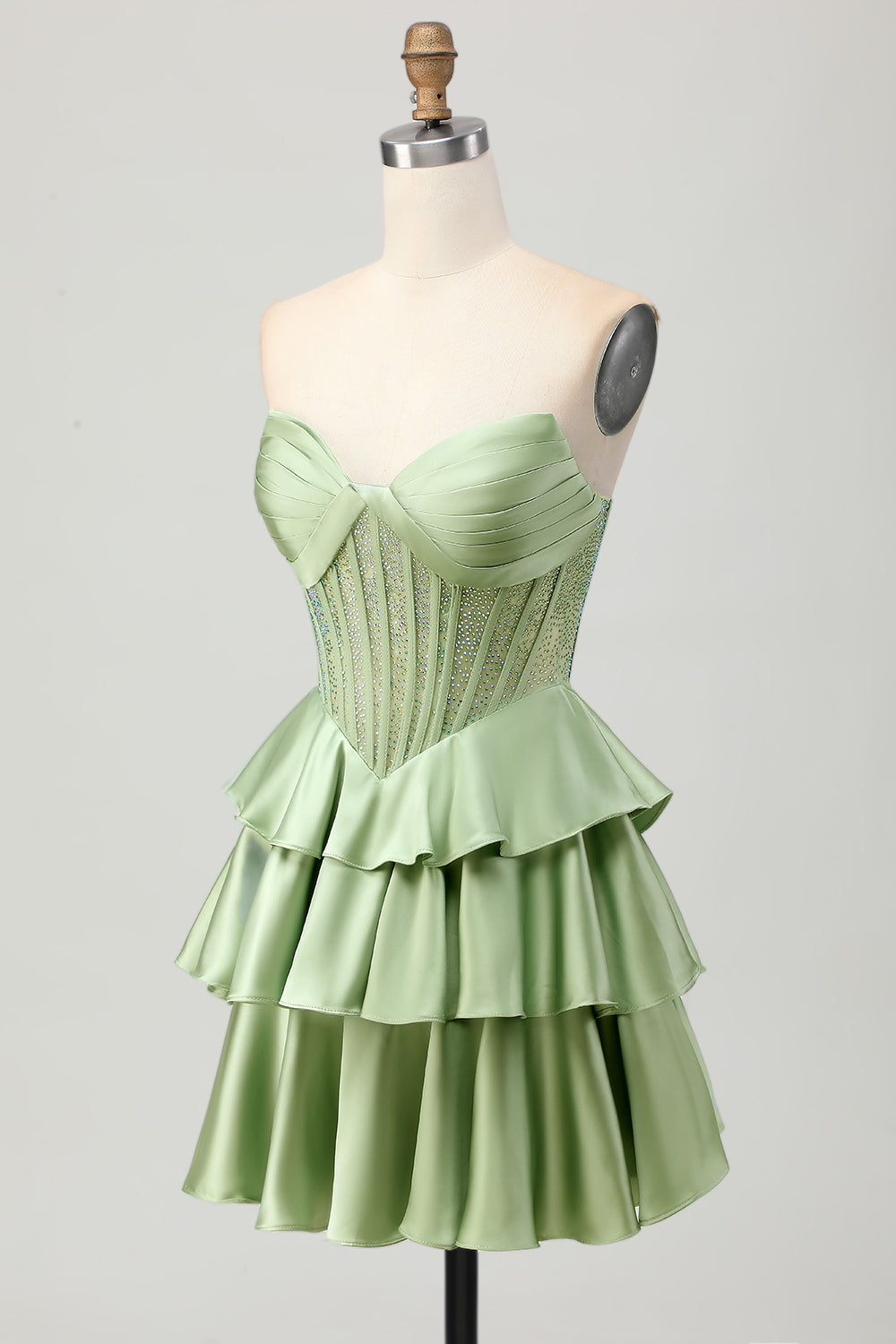 Sparkly Green Corset Ruffled Short Prom Dress with Beading