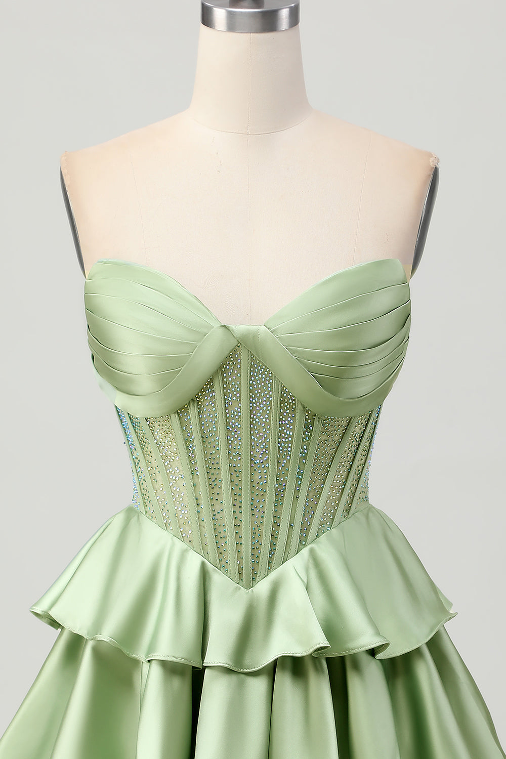 Sparkly Green Corset Ruffled Short Prom Dress with Beading