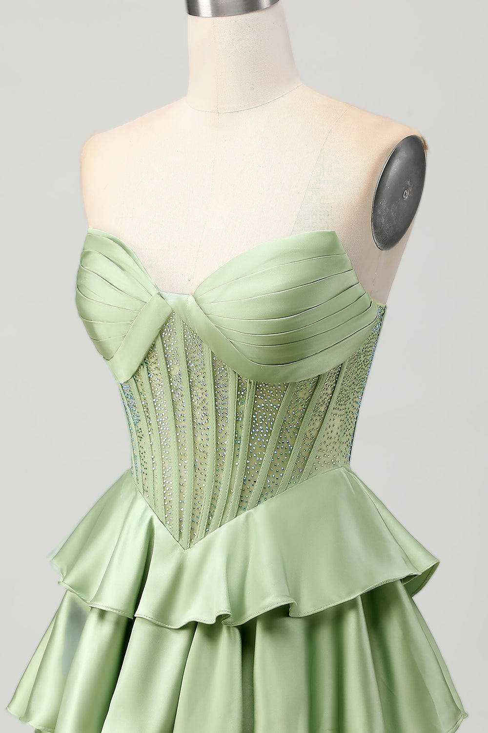 Sparkly Green Corset Ruffled Short Prom Dress with Beading