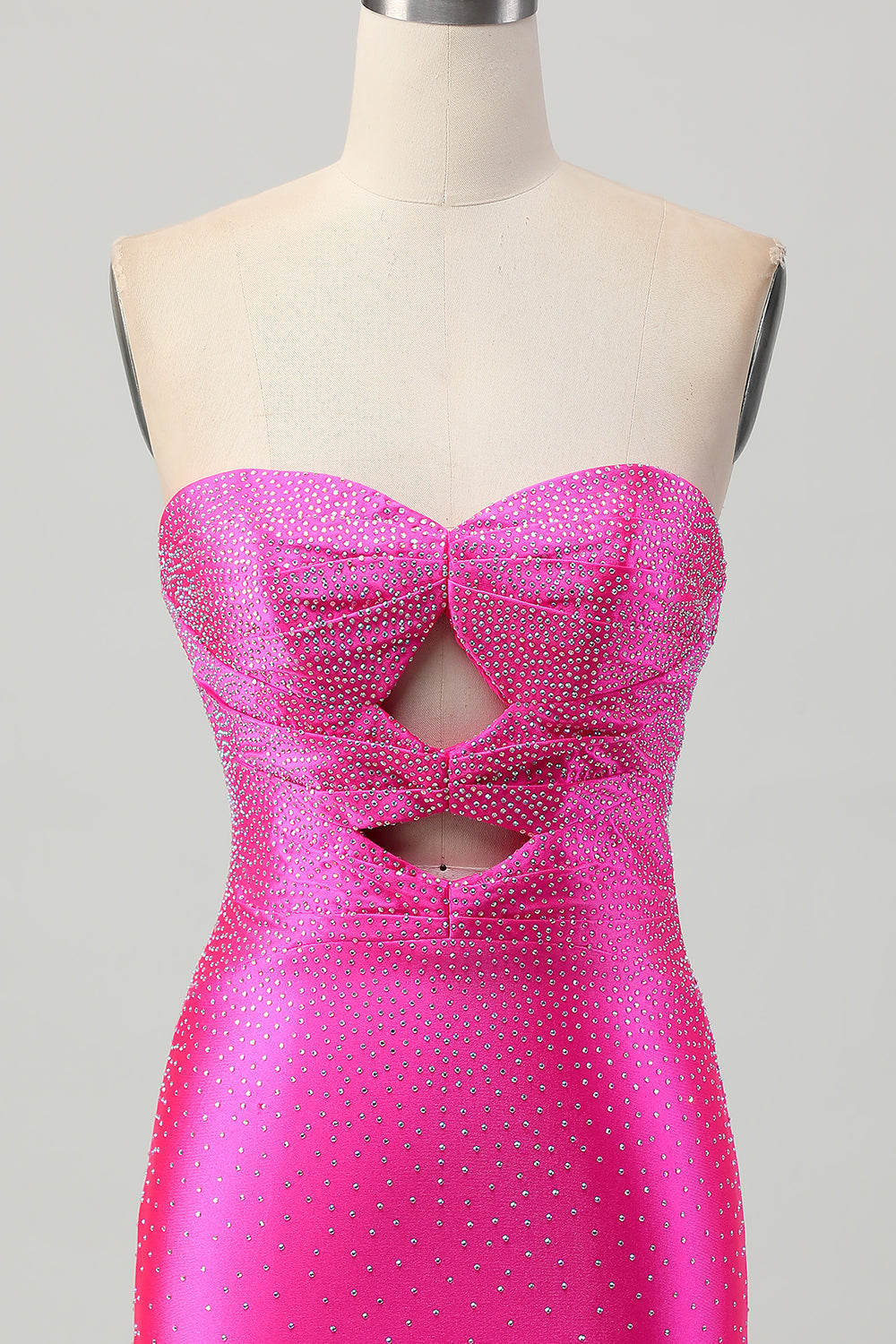 Sparkly Fuchsia Tight Sweetheart Keyhole Short Beaded Prom Dress