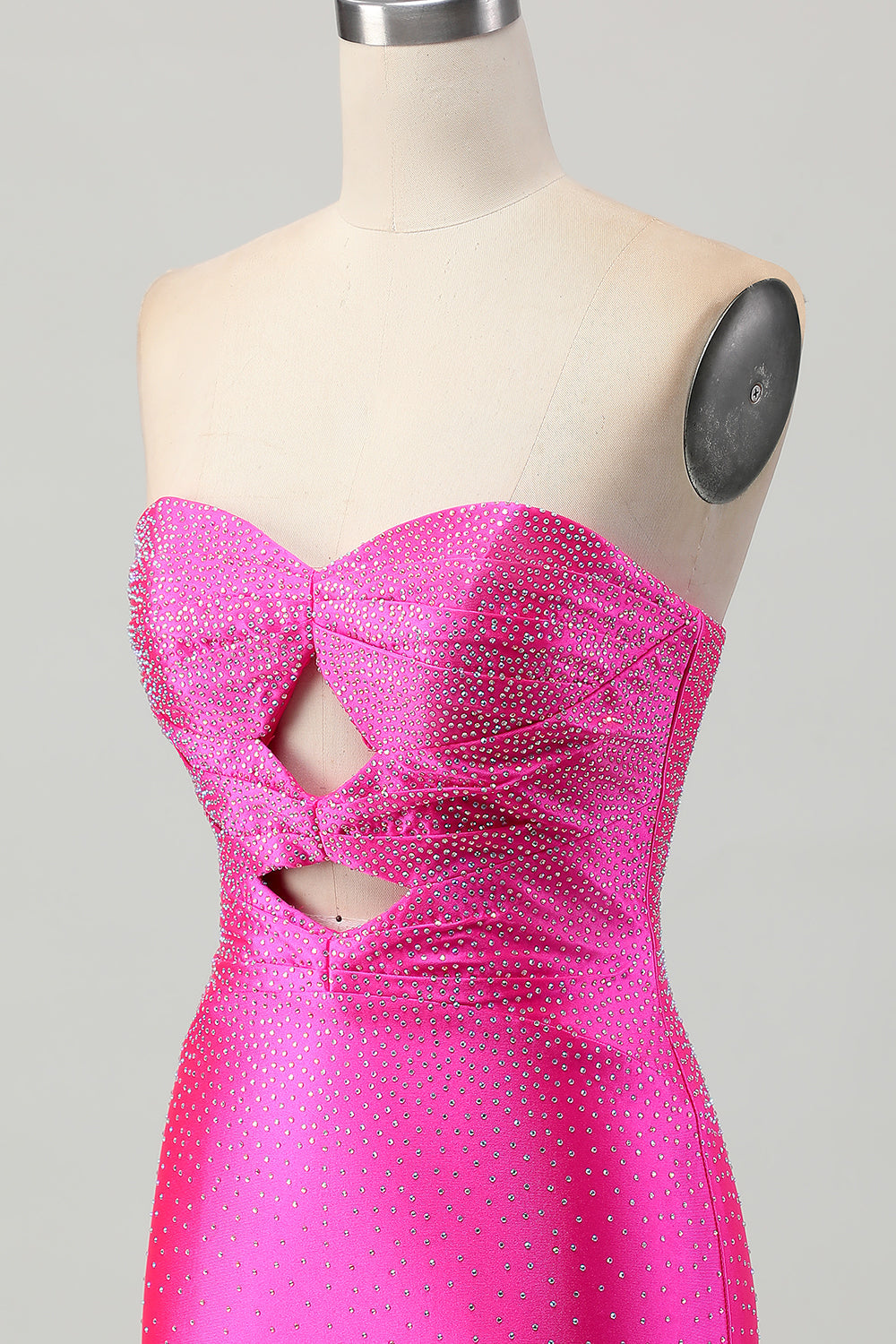 Sparkly Fuchsia Tight Sweetheart Keyhole Short Beaded Prom Dress