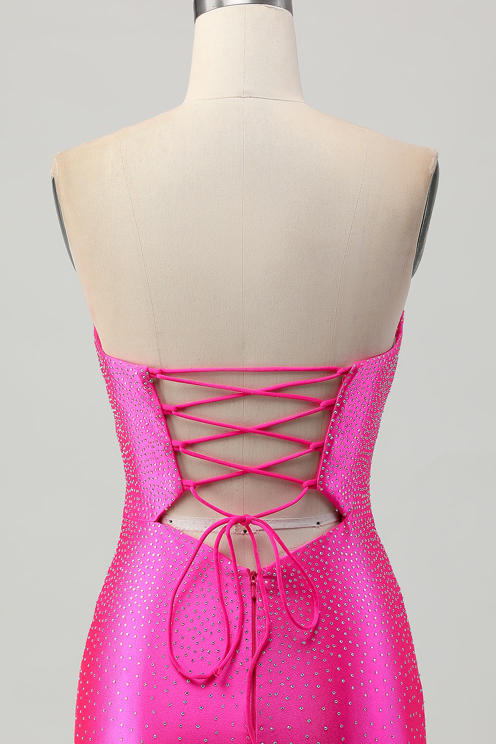 Sparkly Fuchsia Tight Sweetheart Keyhole Short Beaded Prom Dress
