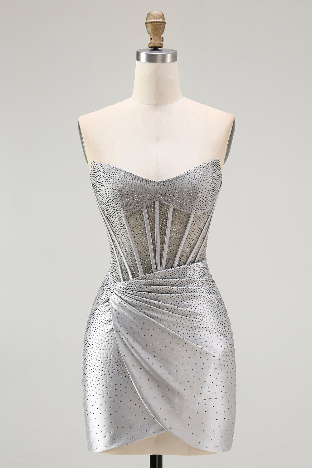 Sparkly Grey Silver Corset Bodycon Short Cocktail Dress with Beading